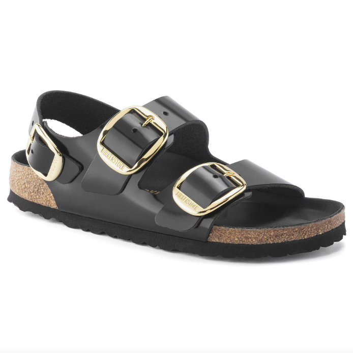 Milano Big Buckle Cuir naturel verni - Noir très brillant