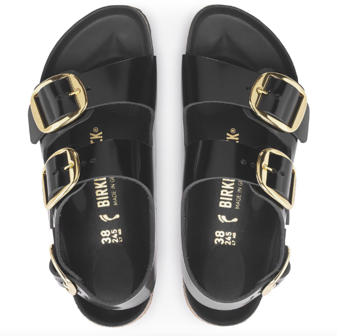 Milano Big Buckle Cuir naturel verni - Noir très brillant