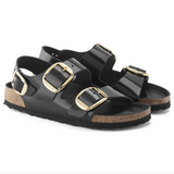 Milano Big Buckle Cuir naturel verni - Noir très brillant