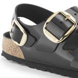 Milano Big Buckle Cuir naturel verni - Noir très brillant