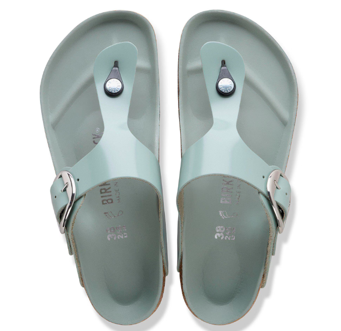 Gizeh Big Buckle Cuir naturel verni - High-Shine Pure Sage